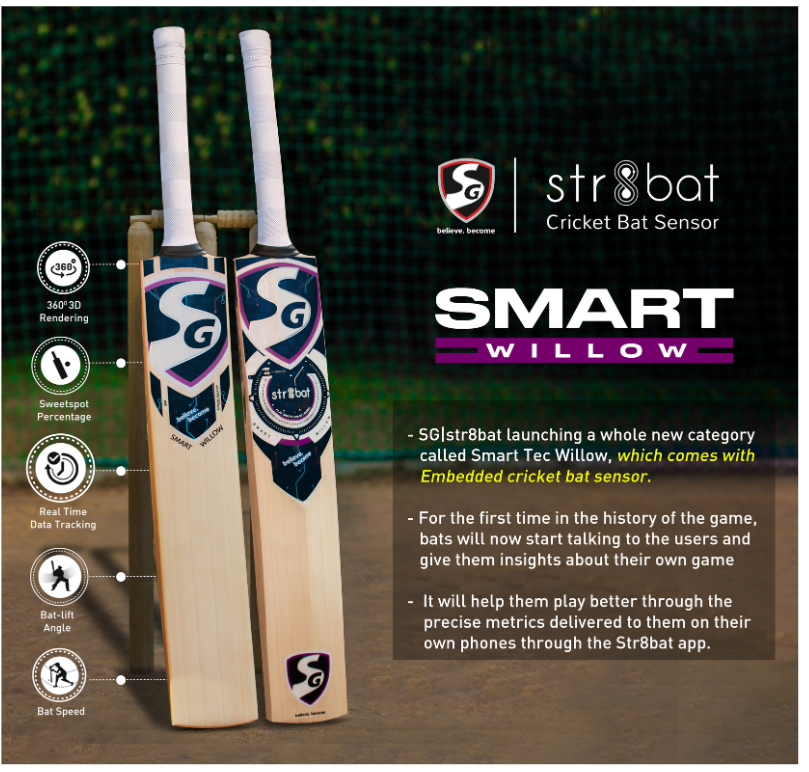 SG Smart Willow English Willow Cricket Bat with SG | Str8bat Sensor